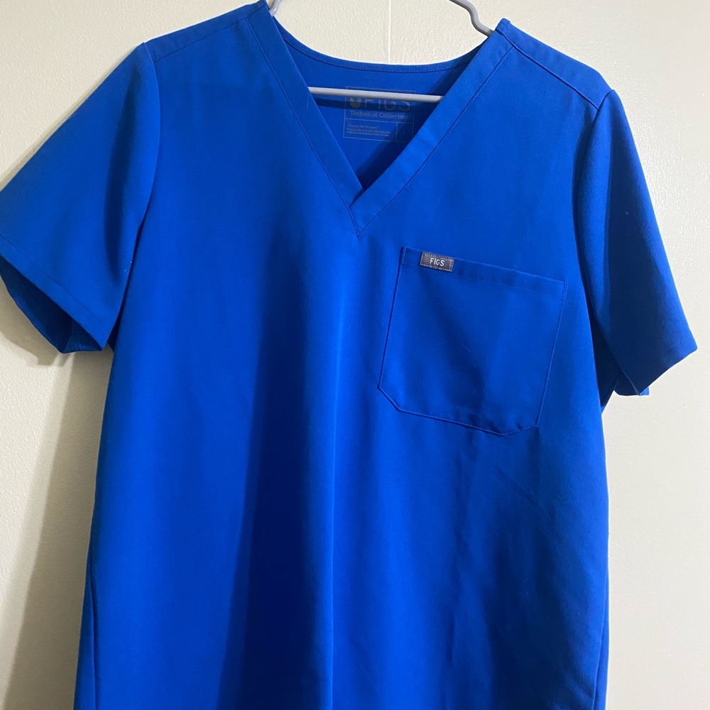 Figs Blue Short Sleeve Scrub Top